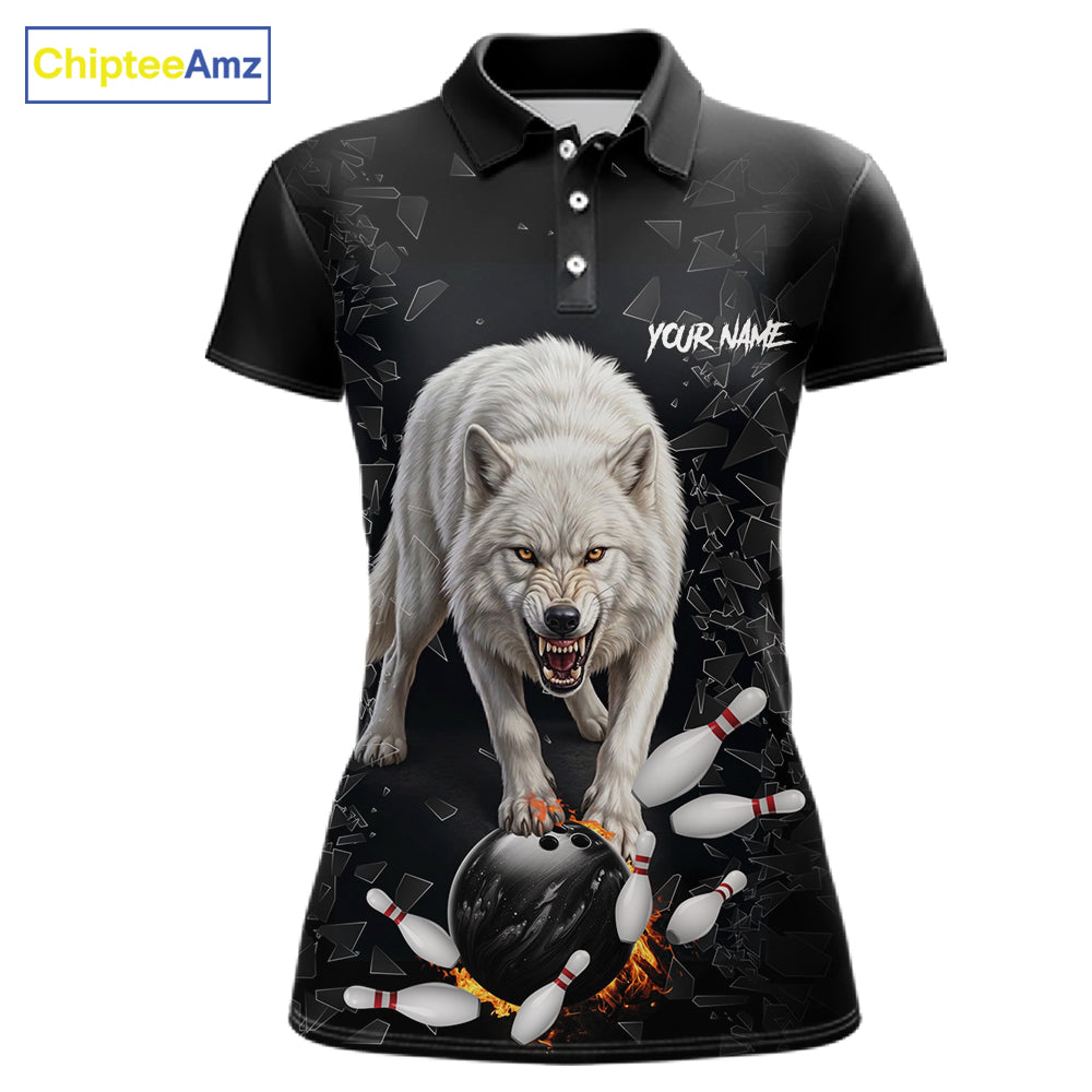 Custom Wolf Broken Glass Bowling Shirts For Women, Wolf Bowling Team Shirt Bowler Uniform Outfits NYN4212