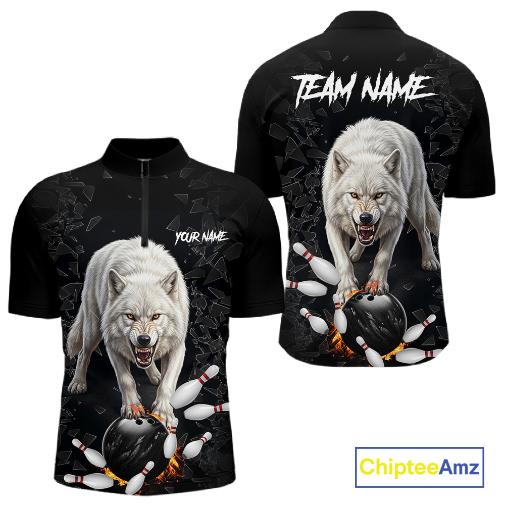 Custom Wolf Broken Glass Bowling Shirts For Men, Wolf Bowling Team Shirt Bowler Uniform Outfits NYN4212