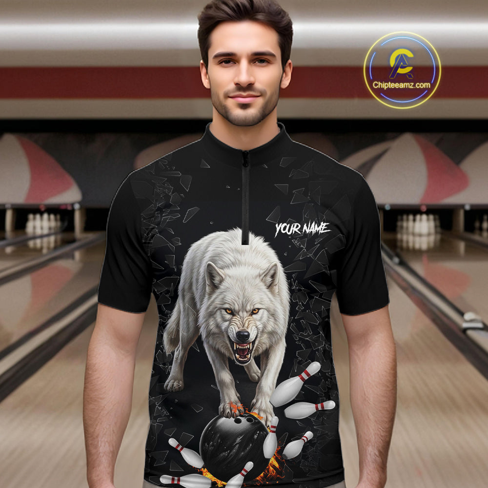 Custom Wolf Broken Glass Bowling Shirts For Men, Wolf Bowling Team Shirt Bowler Uniform Outfits NYN4212