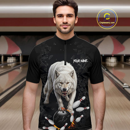 Custom Wolf Broken Glass Bowling Shirts For Men, Wolf Bowling Team Shirt Bowler Uniform Outfits NYN4212