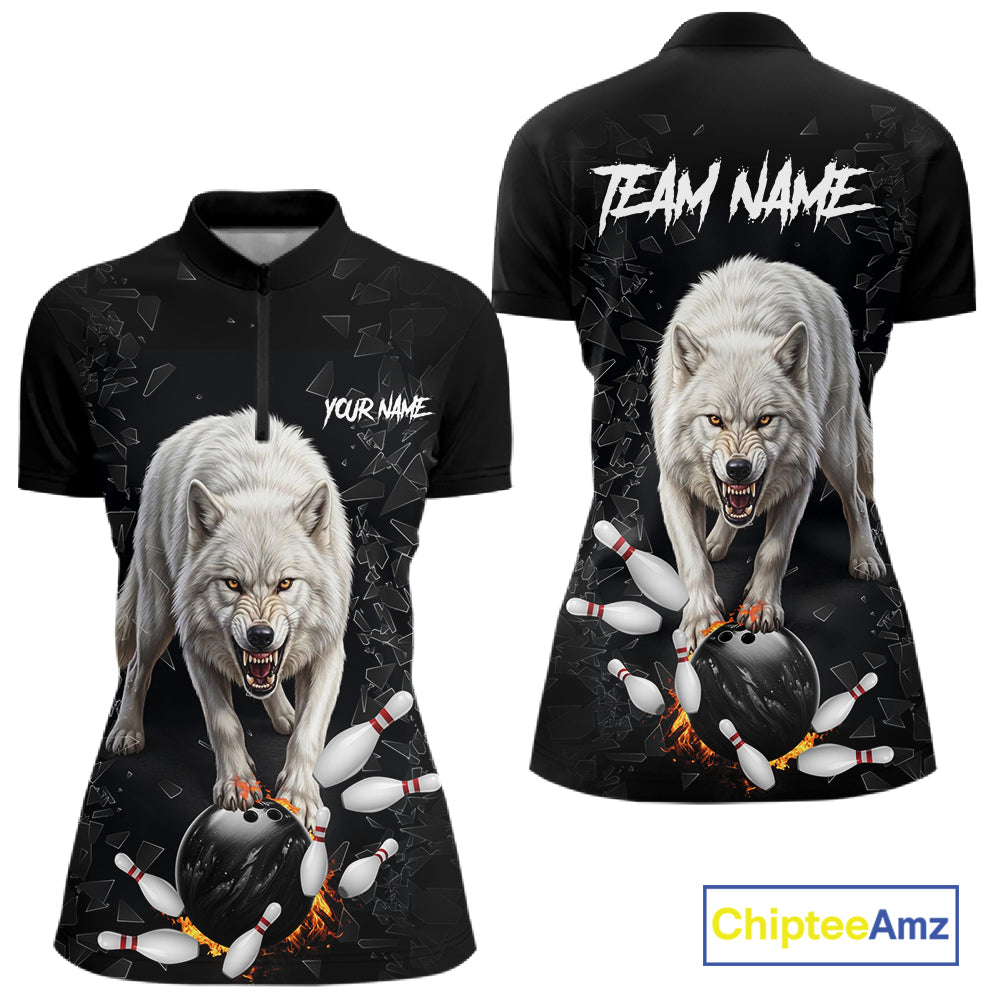 Custom Wolf Broken Glass Bowling Shirts For Women, Wolf Bowling Team Shirt Bowler Uniform Outfits NYN4212