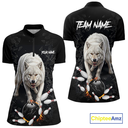 Custom Wolf Broken Glass Bowling Shirts For Women, Wolf Bowling Team Shirt Bowler Uniform Outfits NYN4212