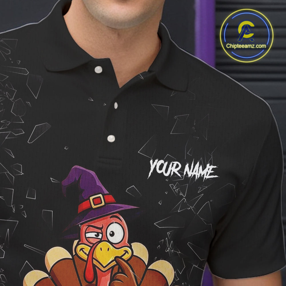 Custom Turkey Pumpkin Broken Glass Bowling Shirts For Men, Turkey Bowling Team Shirt Halloween Outfits NYN4213