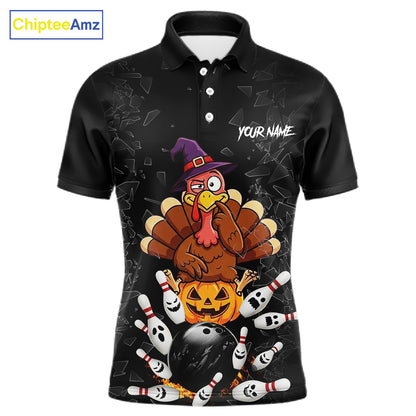 Custom Turkey Pumpkin Broken Glass Bowling Shirts For Men, Turkey Bowling Team Shirt Halloween Outfits NYN4213