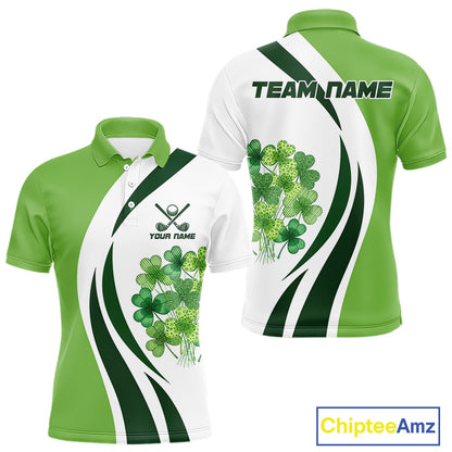 Custom White And Green Shamrock St Patrick Golf Polo Shirt For Men Shamrock Golf Shirt NYN4222