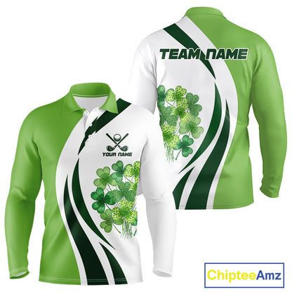 Custom White And Green Shamrock St Patrick Golf Polo Shirt For Men Shamrock Golf Shirt NYN4222