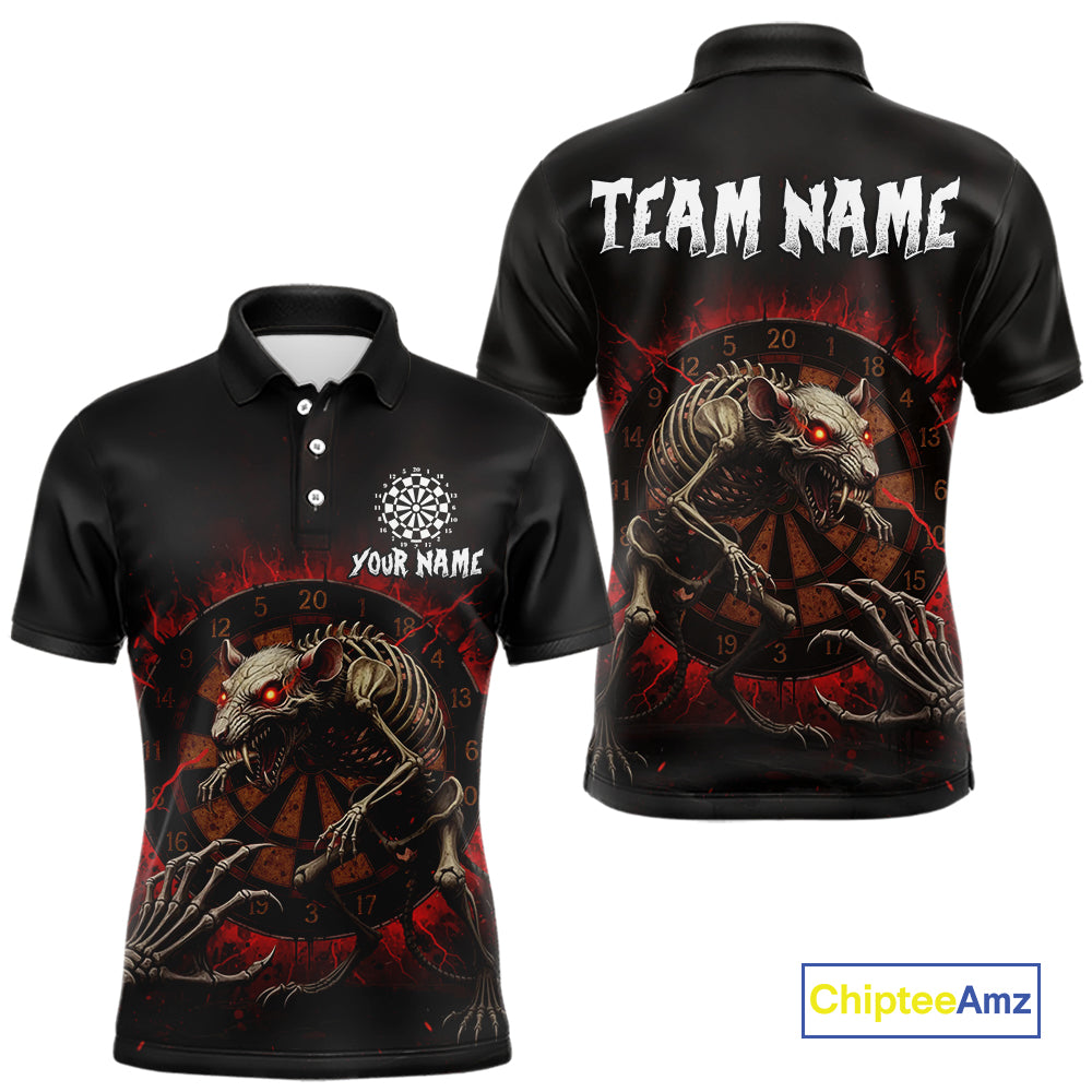 Skeletal Rat Red Splatter Dartboard Custom Mens Polo Dart Shirt Skull Dart Jerseys NYN1760