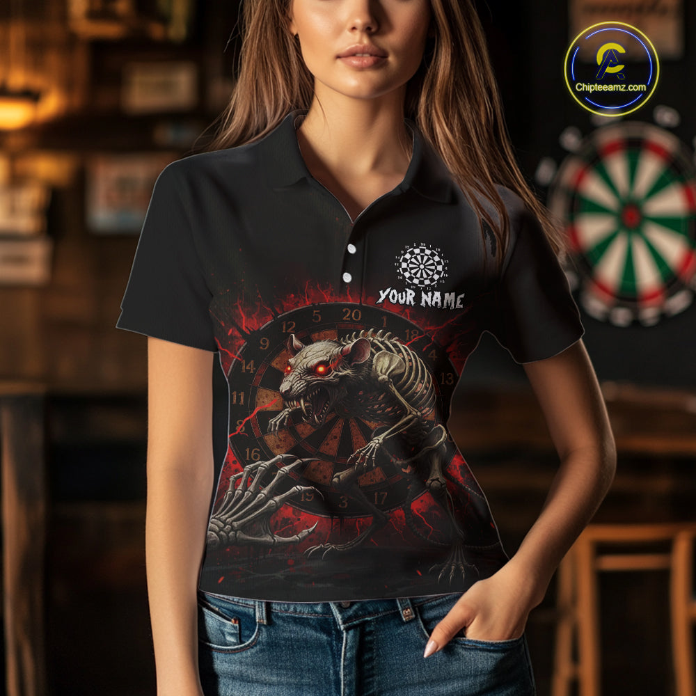 Skeletal Rat Red Splatter Dartboard Custom Women Polo Dart Shirt Skull Dart Jerseys NYN1760