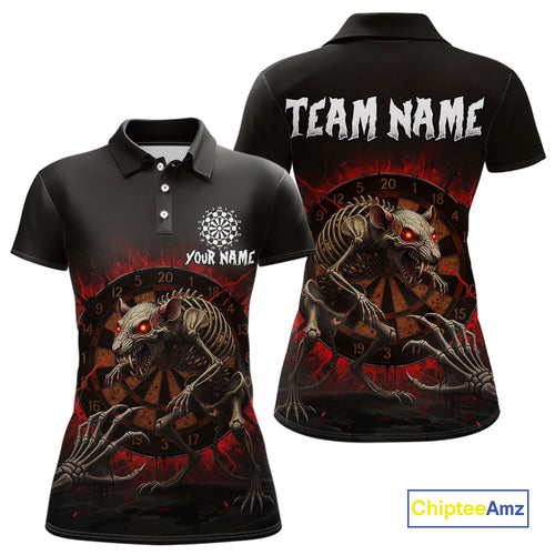 Skeletal Rat Red Splatter Dartboard Custom Women Polo Dart Shirt Skull Dart Jerseys NYN1760