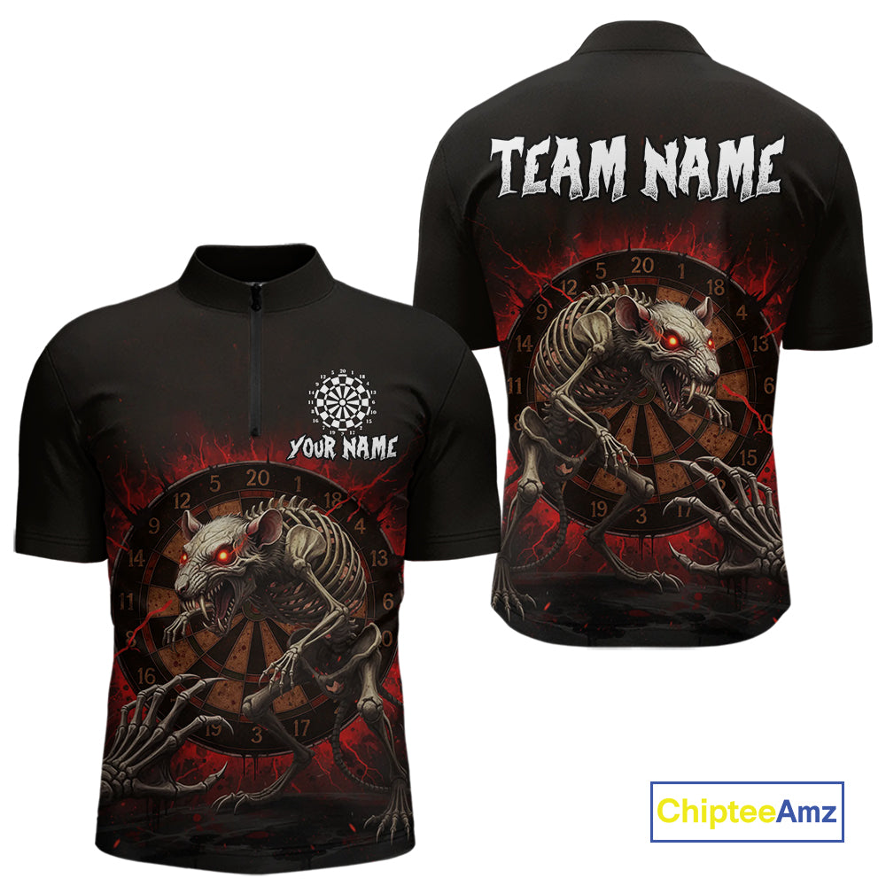 Skeletal Rat Red Splatter Dartboard Custom Mens Quarter-Zip Dart Shirt Skull Dart Jerseys NYN1760