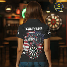 Load image into Gallery viewer, Fire American Flag Darts Polo Shirt For Women Custom Name &amp; Team Patriotic Dart League Shirt NYN2053