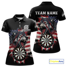Load image into Gallery viewer, Fire American Flag Darts Polo Shirt For Women Custom Name &amp; Team Patriotic Dart League Shirt NYN2053