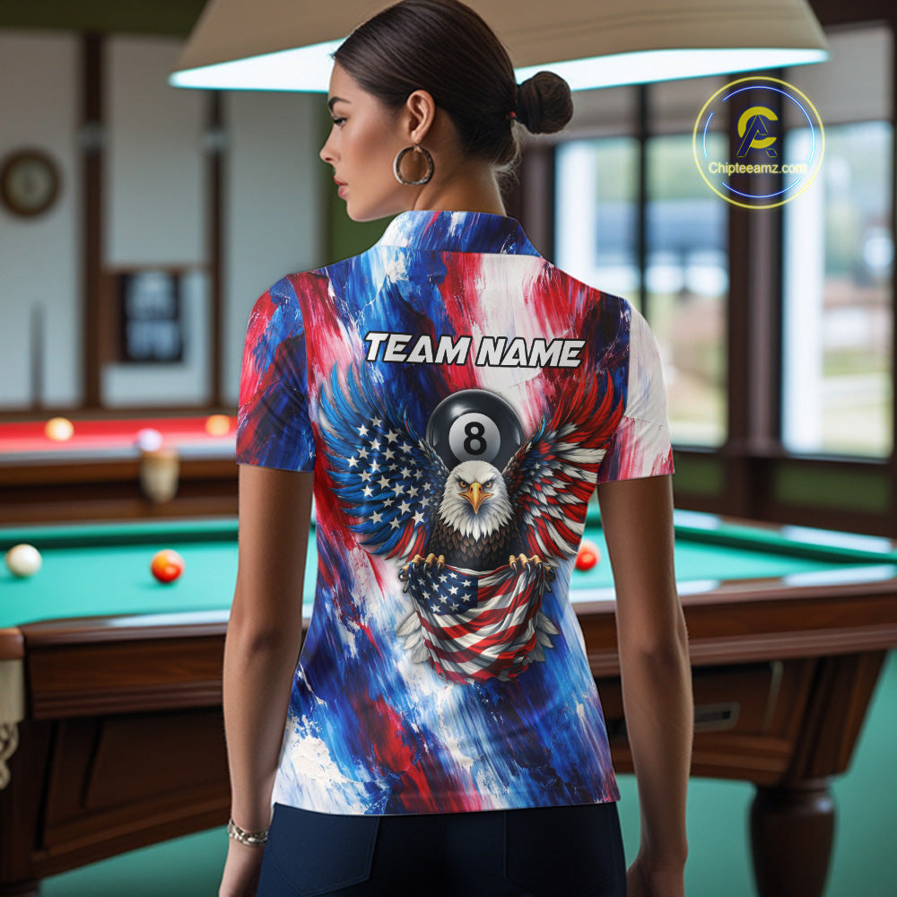 Patriotic Eagle Pool 8 Ball & 9 Ball Women Billiard Shirt Custom US Flag Paint Billiard Team Attire NYN2559