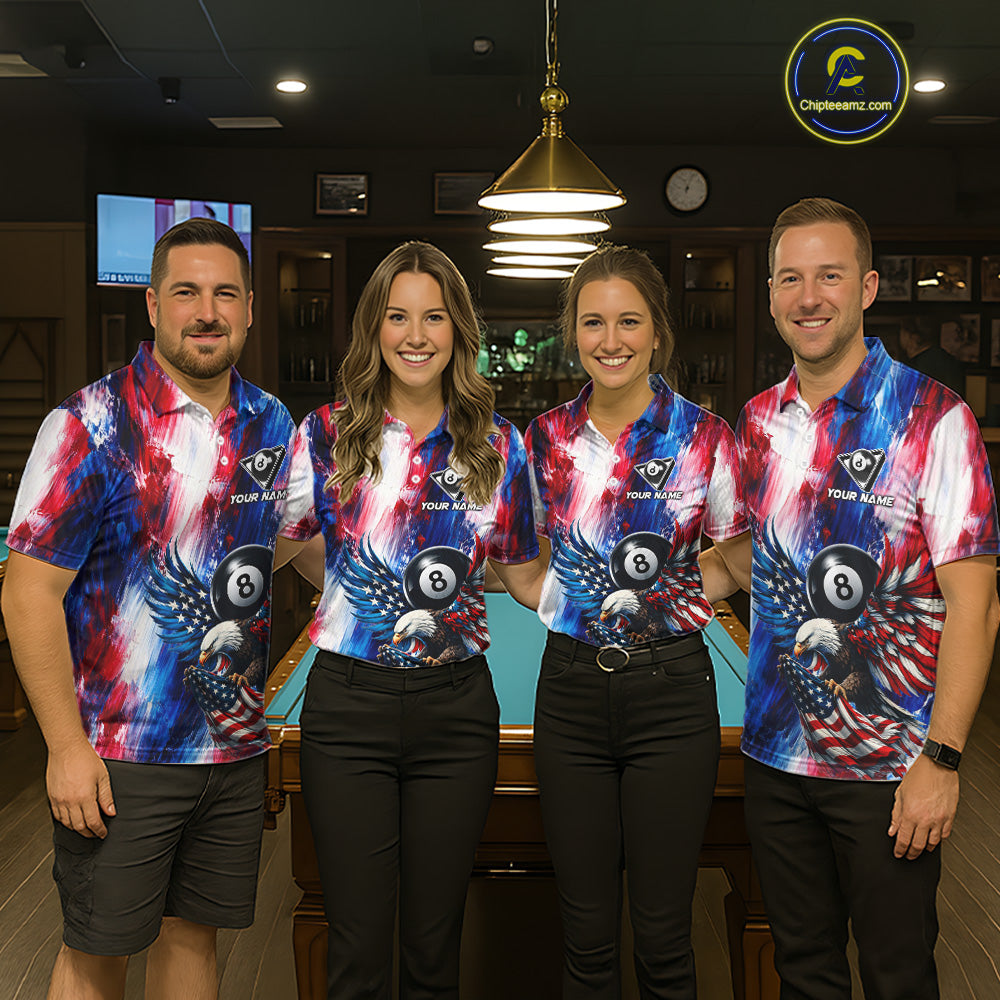 Patriotic Eagle Pool 8 Ball & 9 Ball Women Billiard Shirt Custom US Flag Paint Billiard Team Attire NYN2559