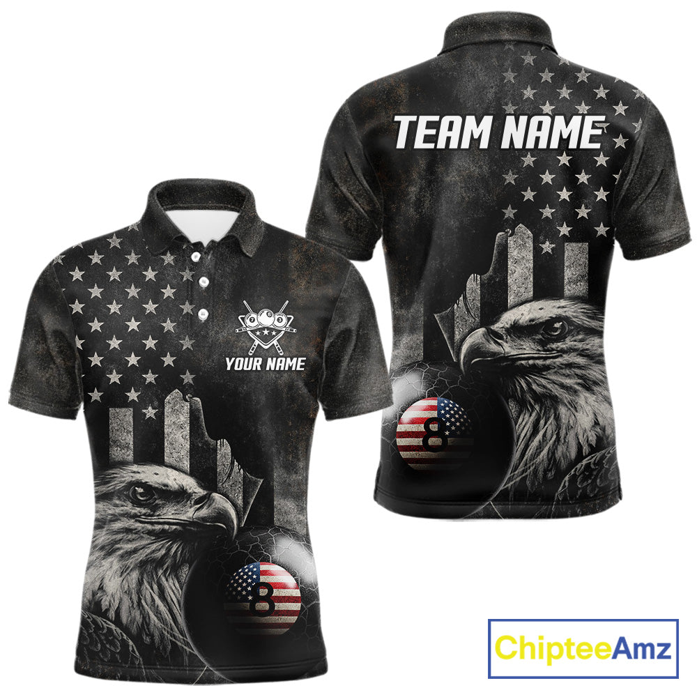 Retro Grunge US Flag Eagle Pool 8 Ball Men Billiard Shirt Custom Patriotic Billiard Team Attire NYN2564