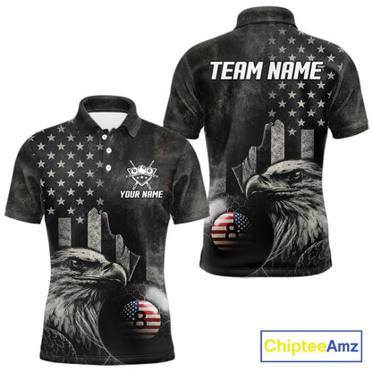 Retro Grunge US Flag Eagle Pool 8 Ball Men Billiard Shirt Custom Patriotic Billiard Team Attire NYN2564