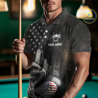 Retro Grunge US Flag Eagle Pool 8 Ball Men Billiard Shirt Custom Patriotic Billiard Team Attire NYN2564