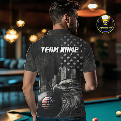 Retro Grunge US Flag Eagle Pool 8 Ball Men Billiard Shirt Custom Patriotic Billiard Team Attire NYN2564