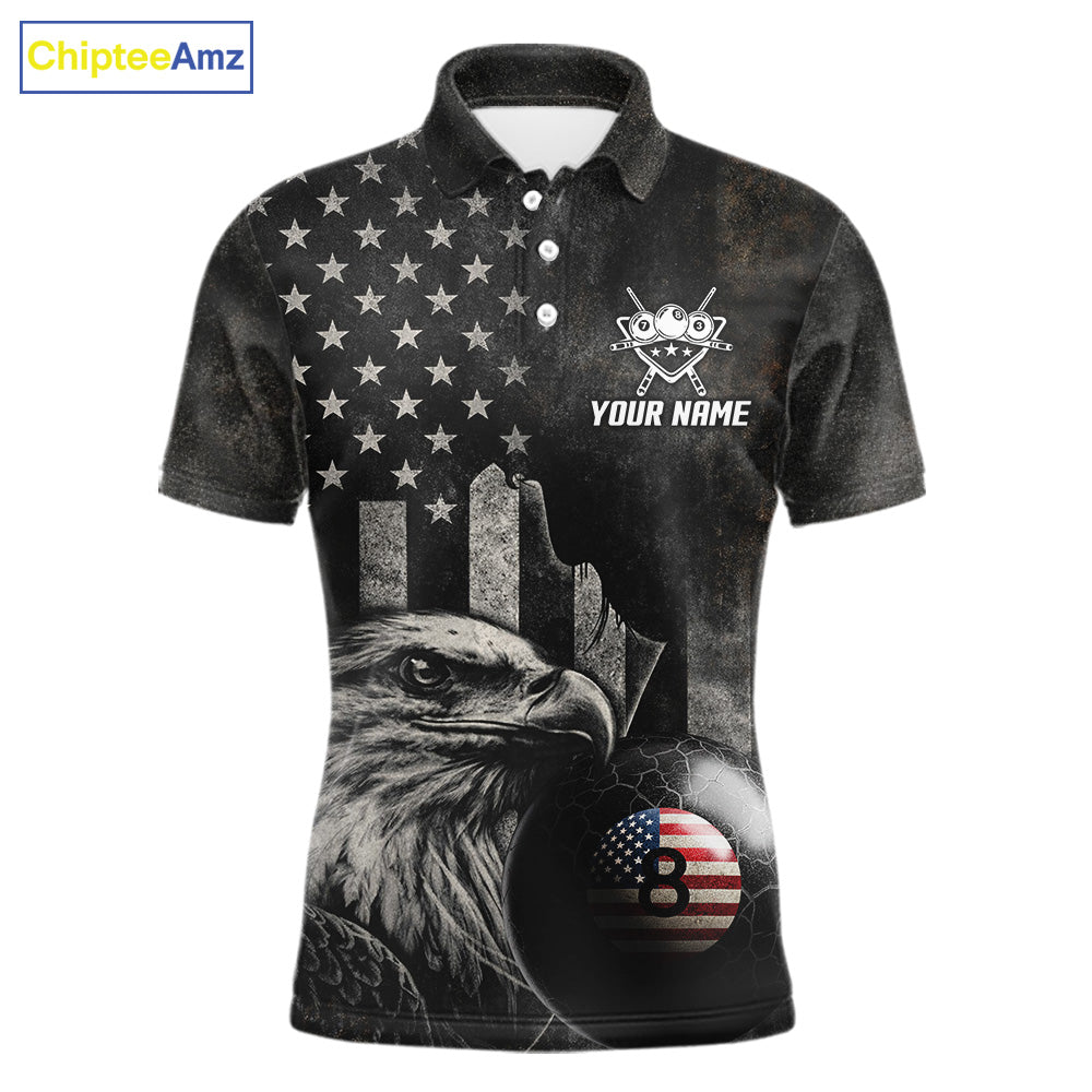 Retro Grunge US Flag Eagle Pool 8 Ball Men Billiard Shirt Custom Patriotic Billiard Team Attire NYN2564