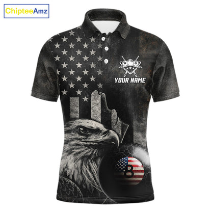 Retro Grunge US Flag Eagle Pool 8 Ball Men Billiard Shirt Custom Patriotic Billiard Team Attire NYN2564
