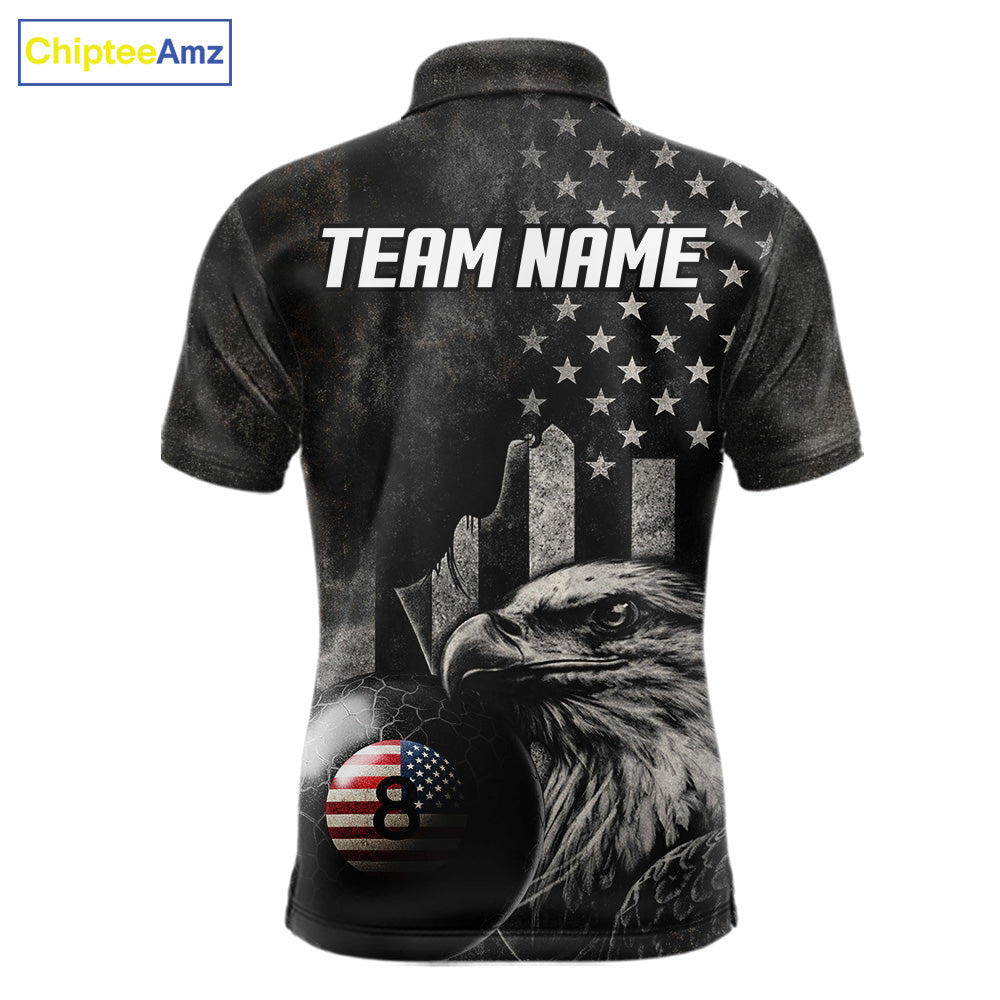 Retro Grunge US Flag Eagle Pool 8 Ball Men Billiard Shirt Custom Patriotic Billiard Team Attire NYN2564