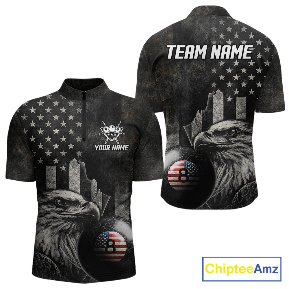 Retro Grunge US Flag Eagle Pool 8 Ball Men Billiard Shirt Custom Patriotic Billiard Team Attire NYN2564