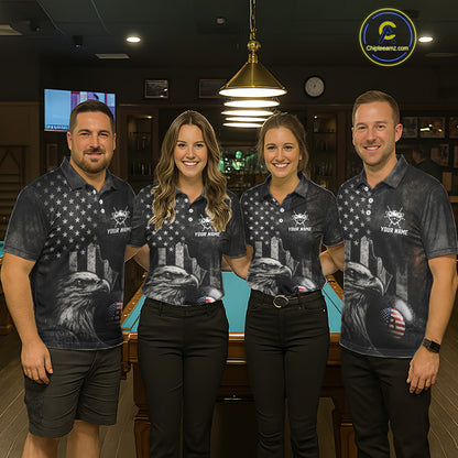 Retro Grunge US Flag Eagle Pool 8 Ball Women's Billiard Shirt Custom Patriotic Billiard Team Attire NYN2564