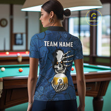 Load image into Gallery viewer, Cracked Blue Skeleton 8 Ball &amp; 9 Ball Billiard Shirt For Women Custom Pool Billiard Polo &amp; 1/4 Zip Jersey NYN3144