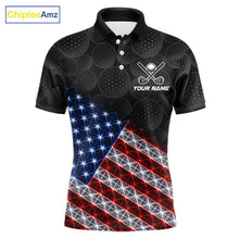 Load image into Gallery viewer, Lightning American flag golf polo shirt for men black golf ball design