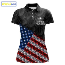Load image into Gallery viewer, Lightning American flag golf polo shirt for women black golf ball design