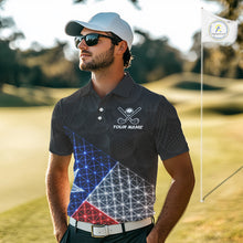 Load image into Gallery viewer, Mens Lightning Texas Flag Golf Polo Shirts Custom Black Golf Ball America 250Th Golf Shirt NYN3329