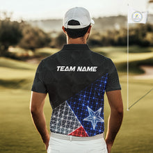 Load image into Gallery viewer, Mens Lightning Texas Flag Golf Polo Shirts Custom Black Golf Ball America 250Th Golf Shirt NYN3329