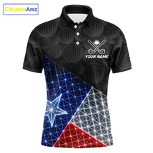 Load image into Gallery viewer, Lightning Texas flag golf polo shirt for men black golf ball golf jersey