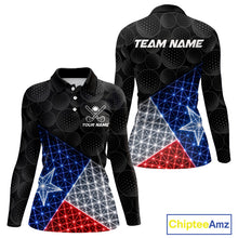 Load image into Gallery viewer, Lightning Texas flag golf polo long sleeve shirt for women black golf ball golf jersey
