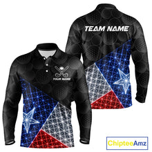 Load image into Gallery viewer, Lightning Texas flag golf polo long sleeve shirt for men black golf ball golf jersey