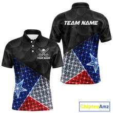 Load image into Gallery viewer, Lightning Texas flag golf polo shirt for men black golf ball golf jersey