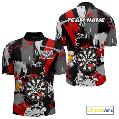 Rock-On Dartboard Men's Quarter-Zip Shirt, Personalized League Dart Team Jersey