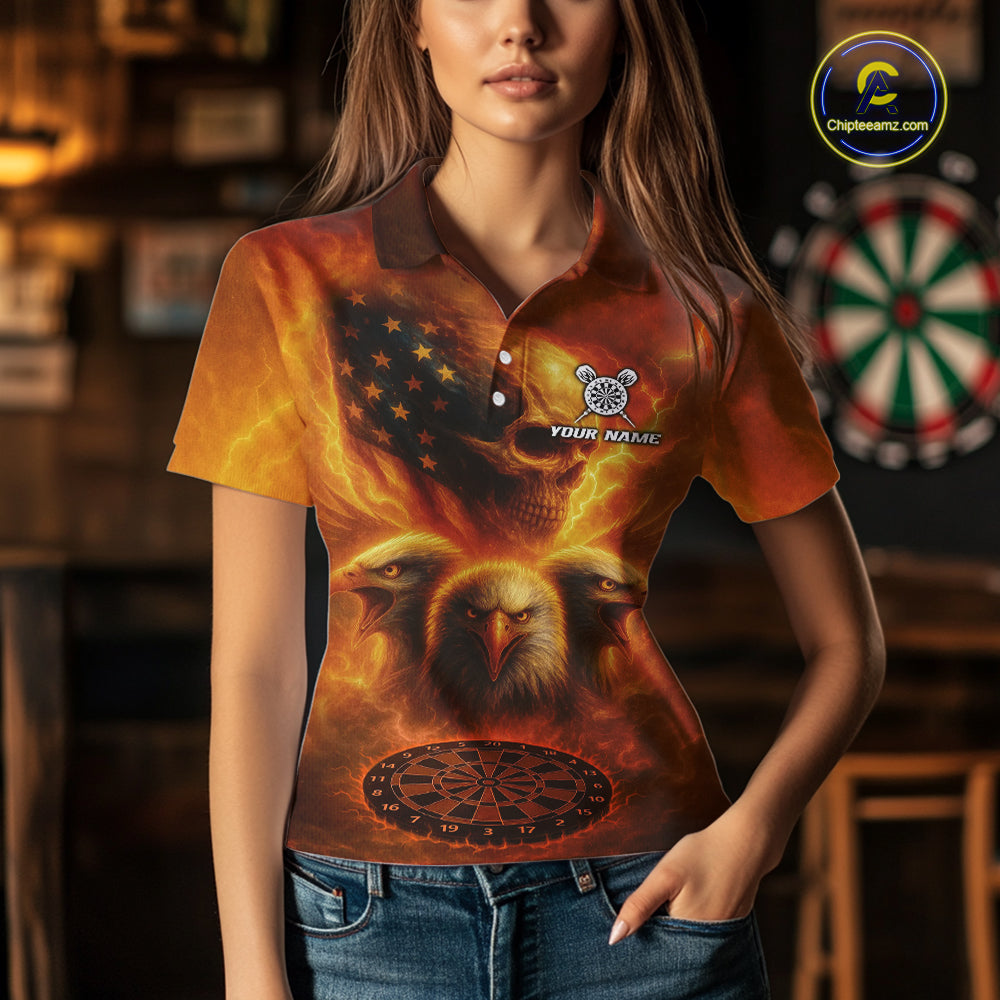 Personalized Flame Dart Shirt Custom Yellow Patriotic Dartboard Dart Jerseys For Women NYN1225