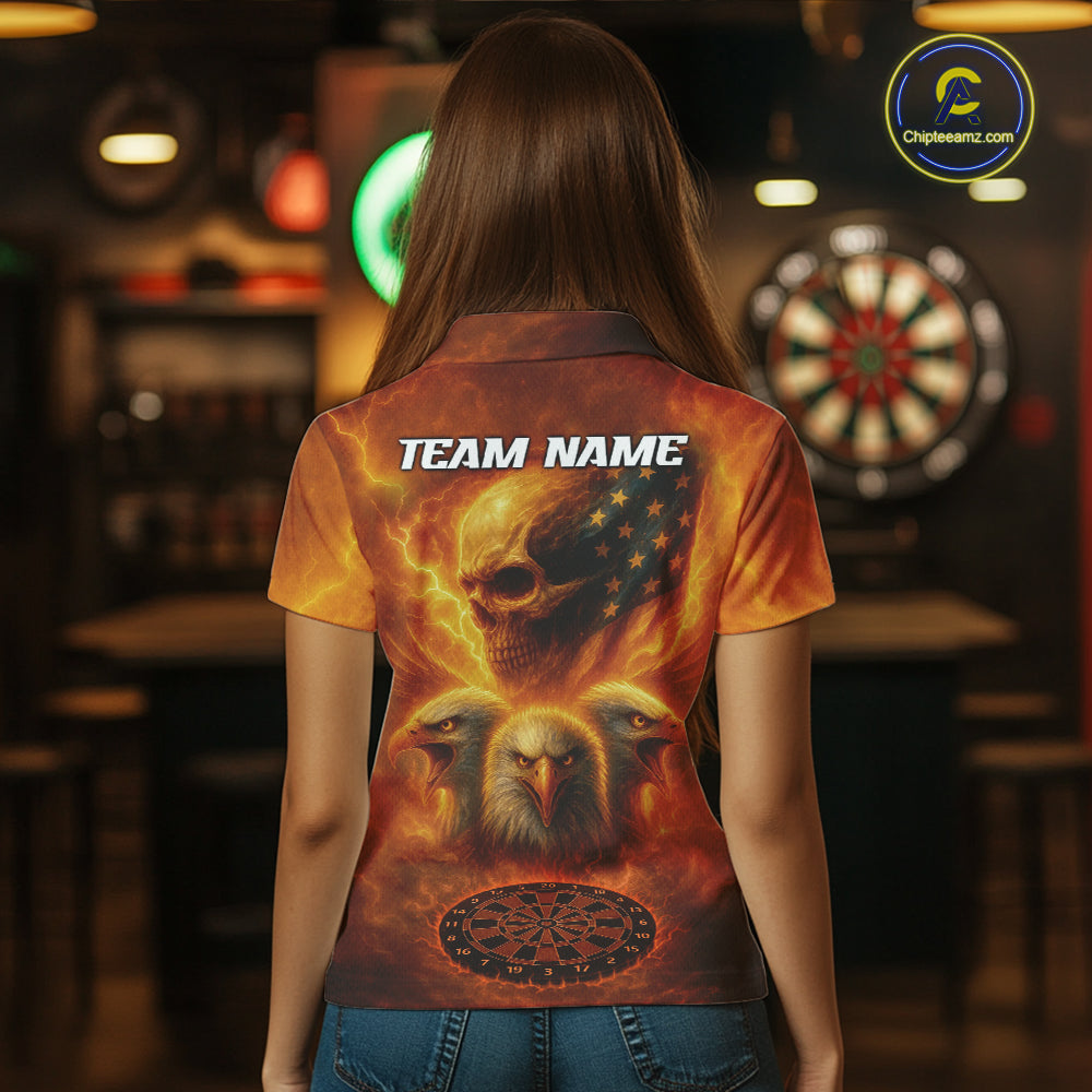 Personalized Flame Dart Shirt Custom Yellow Patriotic Dartboard Dart Jerseys For Women NYN1225