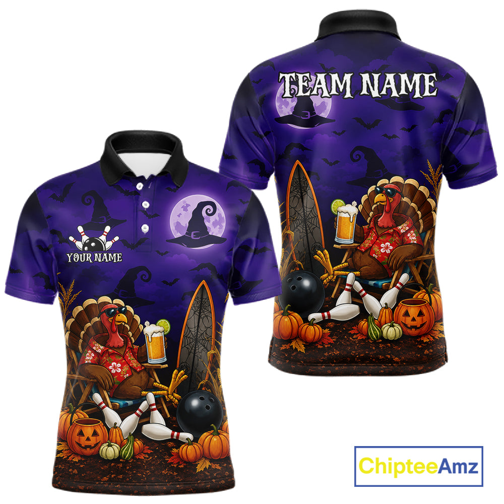 Personalized Halloween Bowling Turkey Shirt For Men Funny Beer Turkey Custom Name Bowling Jersey NYN4242