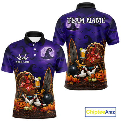 Personalized Halloween Bowling Turkey Shirt For Men Funny Beer Turkey Custom Name Bowling Jersey NYN4242