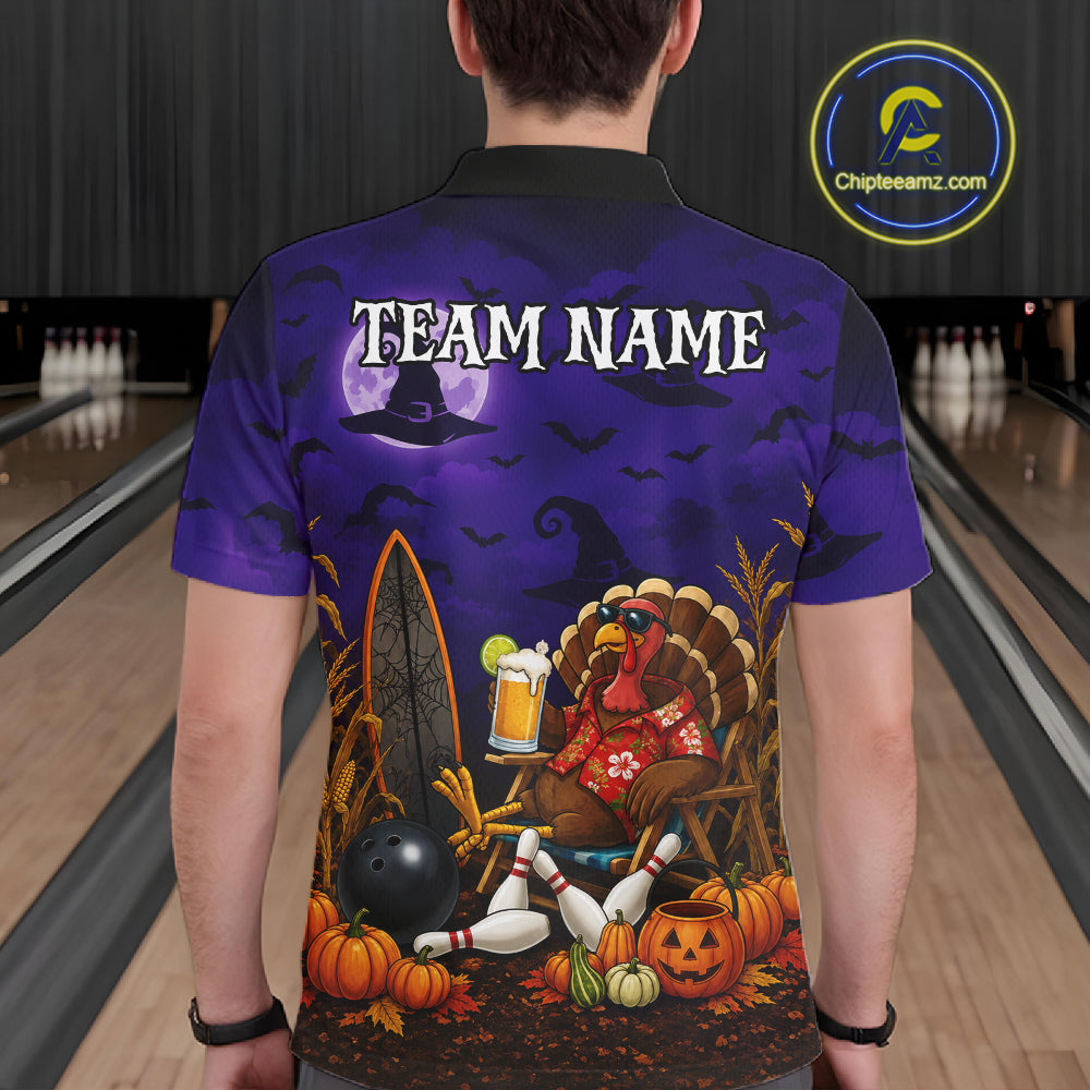 Personalized Halloween Bowling Turkey Shirt For Men Funny Beer Turkey Custom Name Bowling Jersey NYN4242
