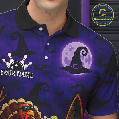 Personalized Halloween Bowling Turkey Shirt For Men Funny Beer Turkey Custom Name Bowling Jersey NYN4242