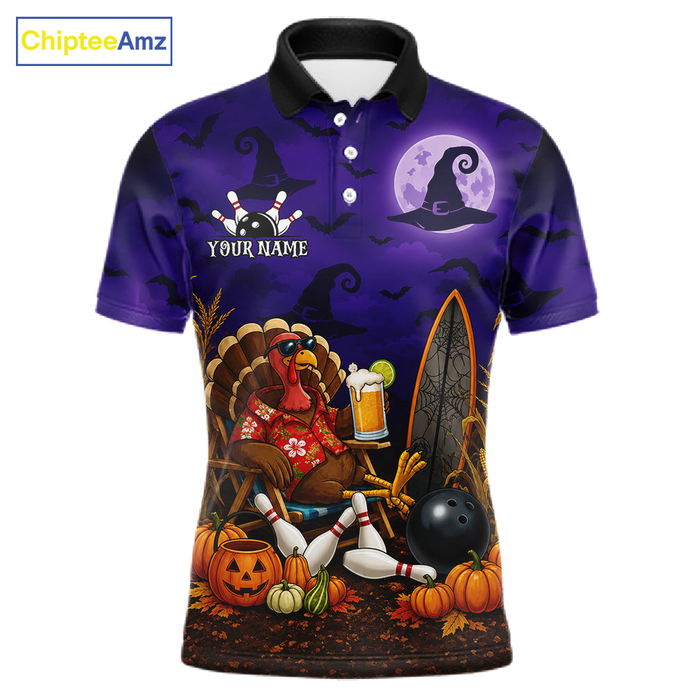 Personalized Halloween Bowling Turkey Shirt For Men Funny Beer Turkey Custom Name Bowling Jersey NYN4242