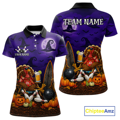 Personalized Halloween Bowling Turkey Shirt For Women Funny Beer Turkey Custom Name Bowling Jersey NYN4242