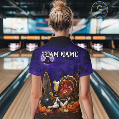 Personalized Halloween Bowling Turkey Shirt For Women Funny Beer Turkey Custom Name Bowling Jersey NYN4242