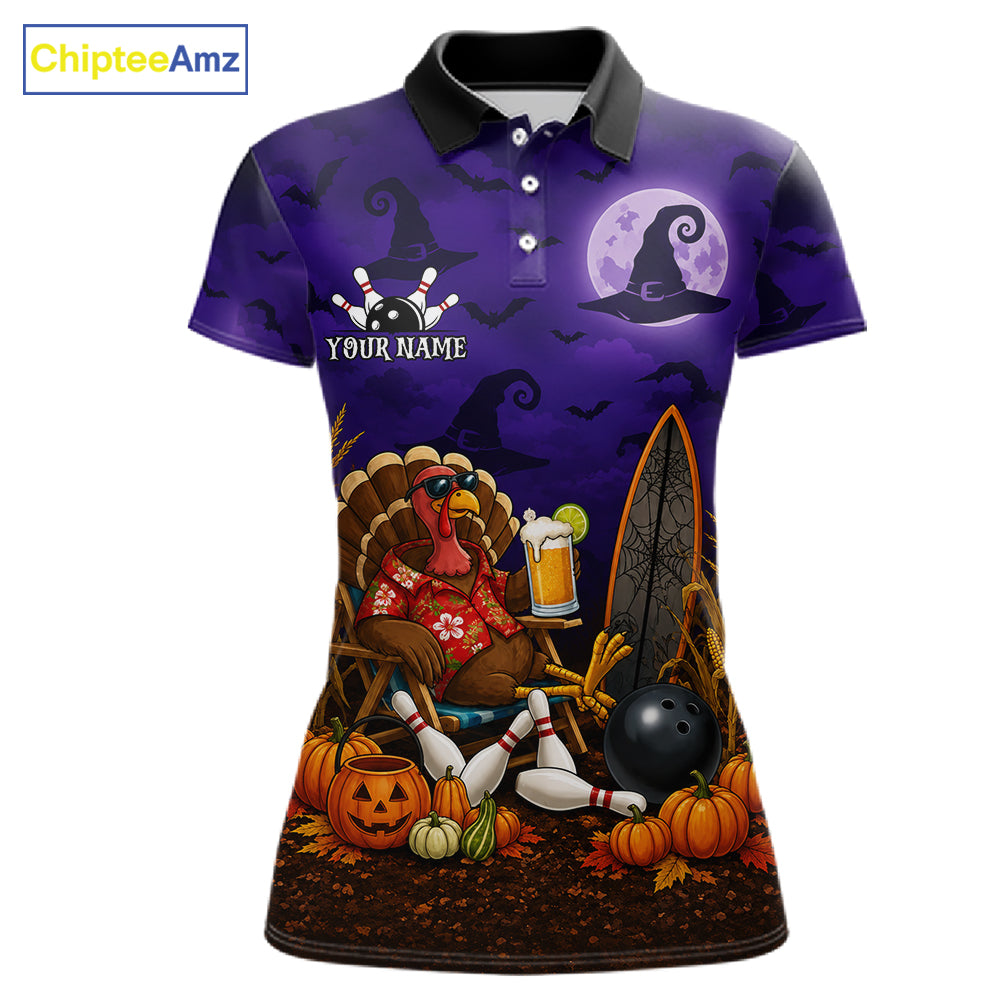 Personalized Halloween Bowling Turkey Shirt For Women Funny Beer Turkey Custom Name Bowling Jersey NYN4242