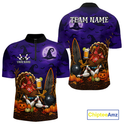 Personalized Halloween Bowling Turkey Shirt For Men Funny Beer Turkey Custom Name Bowling Jersey NYN4242
