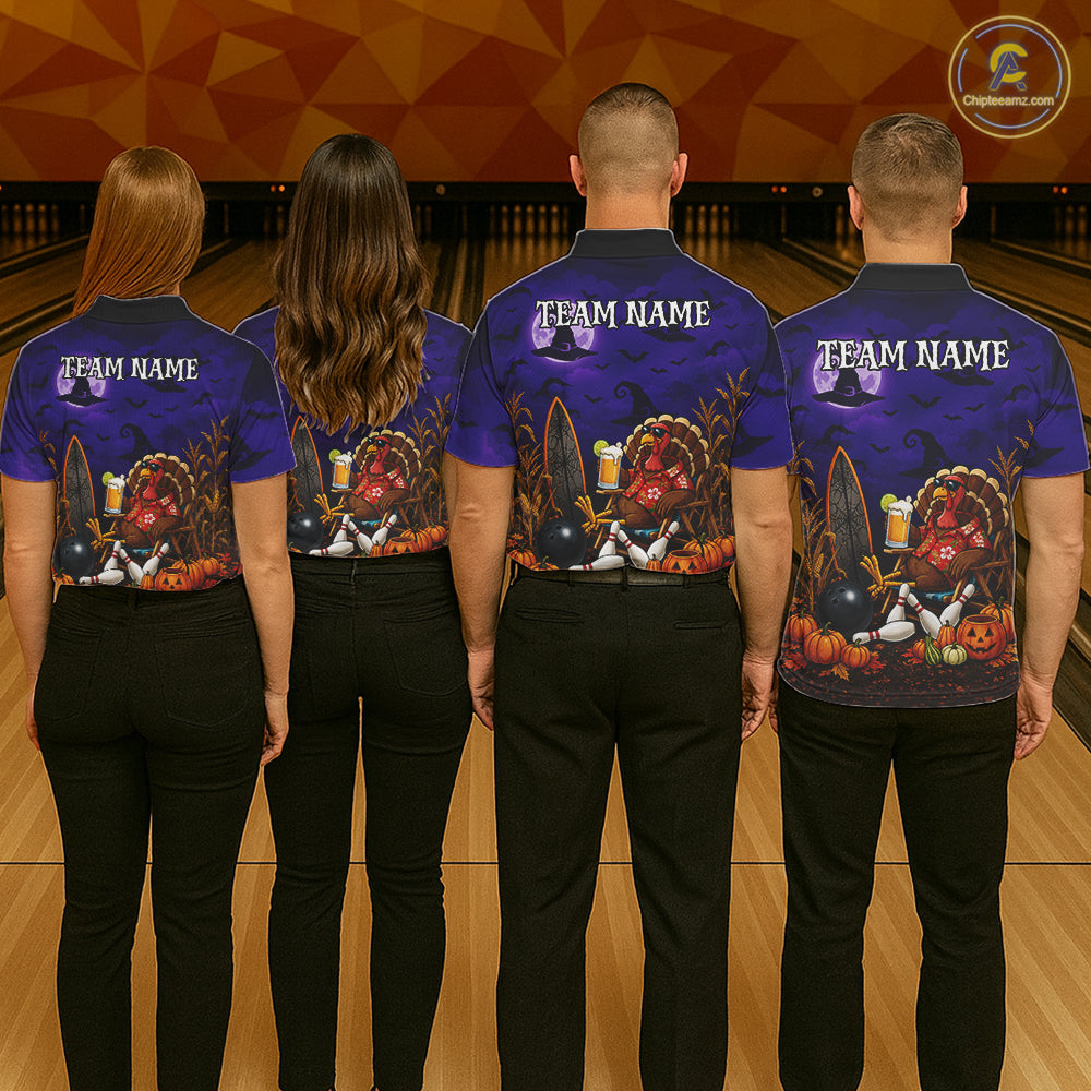 Personalized Halloween Bowling Turkey Shirt For Women Funny Beer Turkey Custom Name Bowling Jersey NYN4242