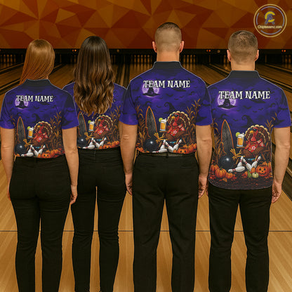 Personalized Halloween Bowling Turkey Shirt For Women Funny Beer Turkey Custom Name Bowling Jersey NYN4242